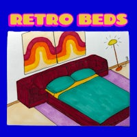 a drawing of a bed with the words retro beds